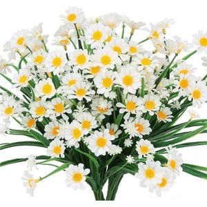 Artificial Daisies Flowers Outdoor UV Resistant 4 Bundles Fake Foliage Greenery